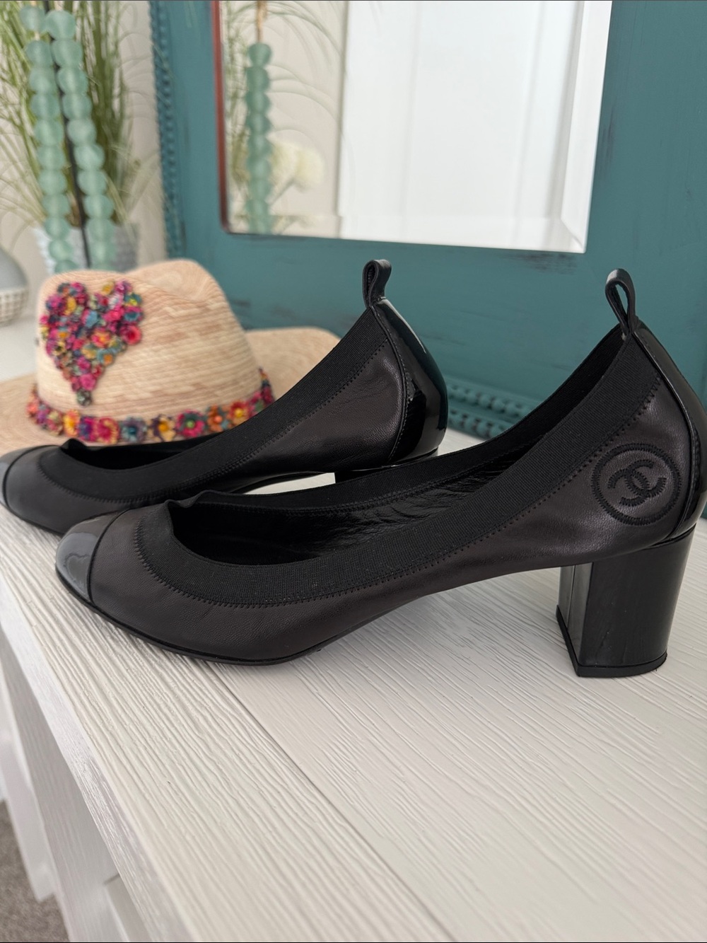 Authentic CHANEL Spirit Stretch Interlocking CC Logo Slingback Pumps Black EU 40